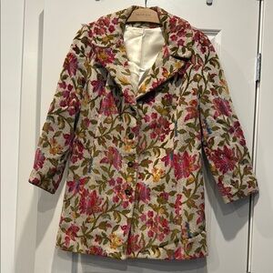Ladies True 1970’s Vintage Floral Tapestry Carpet Coat w Tie Belt & Pockets